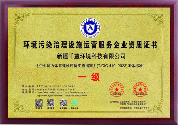 環(huán)境污染治理設(shè)施運營服務企業(yè)資質(zhì)證書